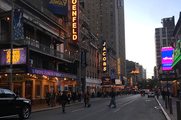 Just off Times Square, 45th Street hosts a major concentration of Broadway theaters.