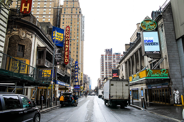 Usually the bustling center of Broadway, 45th Street is looked like a ghost town this week.
