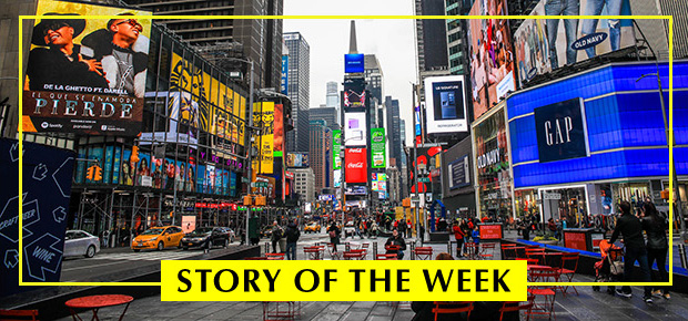 Times Square is pretty desolate as Broadway enters its second week of total shutdown in response to the COVID-19 pandemic.