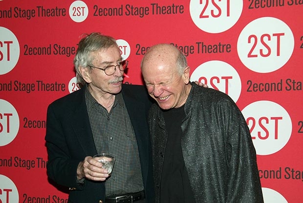 Edward Albee shares a joke with Terrence McNally during the 2007 opening night of McNally&#39;s play, Some Men, at Second Stage Theatre.
