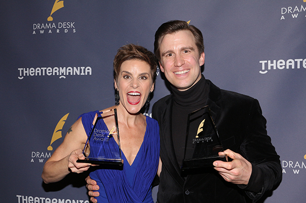 Jenn Colella and Gavin Creel with their Drama Desk Awards.