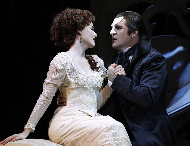 Anna O&#39;Byrne and Ben Lewis as Christine and the Phantom in Love Never Dies.