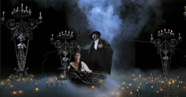 Trista Moldovan as Christine and Hugh Panaro as the Phantom on Broadway.