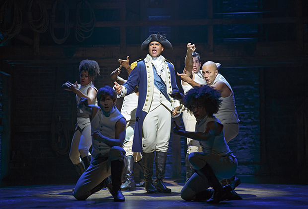 Christopher Jackson as George Washington in Hamilton at the Richard Rodgers Theatre.