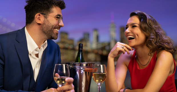 Simon Lipkin and Samantha Barks in a promotional image for First Date