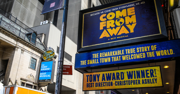 The Come From Away and Dear Evan Hansen marquees