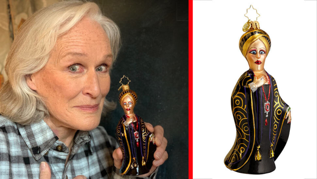 Glenn Close with the new Norma Desmond ornament from Broadway Cares/Equity Fights AIDS&#39;s Broadway Legends series.