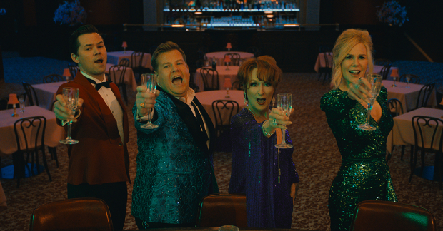 Andrew Rannells, James Corden, Meryl Streep, and Nicole Kidman in The Prom.