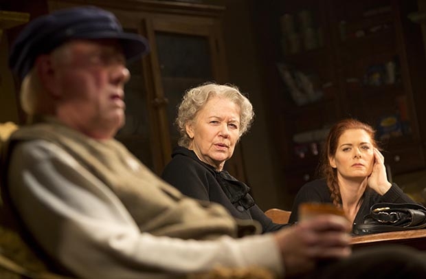 Peter Maloney, Dearbhla Molloy, and Debra Messing in the 2014 stage production of Outside Mullingar
