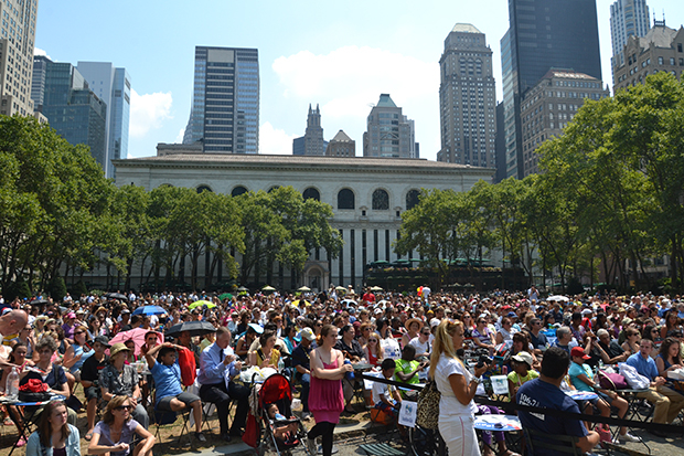An audience for the Broadway in Bryant Park summertime concert series in 2012