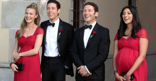 Brooke D&#39;Orsay, Paulo Costanzo, Mark Feuerstein, and Reshma Shetty in Royal Pains