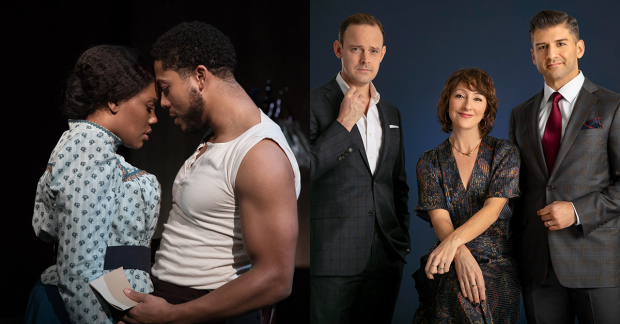 Kearstin Piper Brown and Justin Austin in Intimate Apparel, and Harry Hadden-Paton, Carmen Cusack, and Tony Yazbeck in a promotional image for Flying Over Sunset