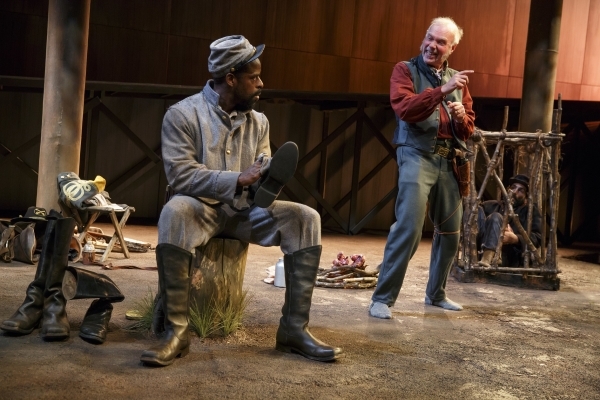 Sterling K. Brown, Ken Marks, and Louis Cancelmi appeared in Suzan-Lori Parks&#39;s Father Comes Home From the Wars (Parts 1, 2 &amp; 3), directed by Jo Bonney, at the Public Theater.