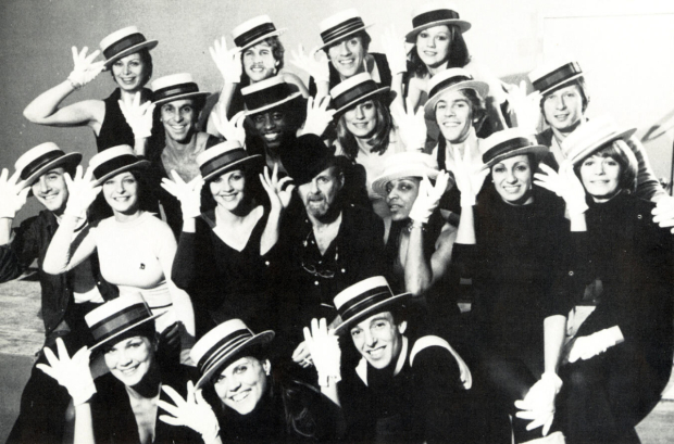 Bob Fosse (center) with the original cast of Dancin&#39;, including Ann Reinking and Wayne Cilento (bottom row center). 