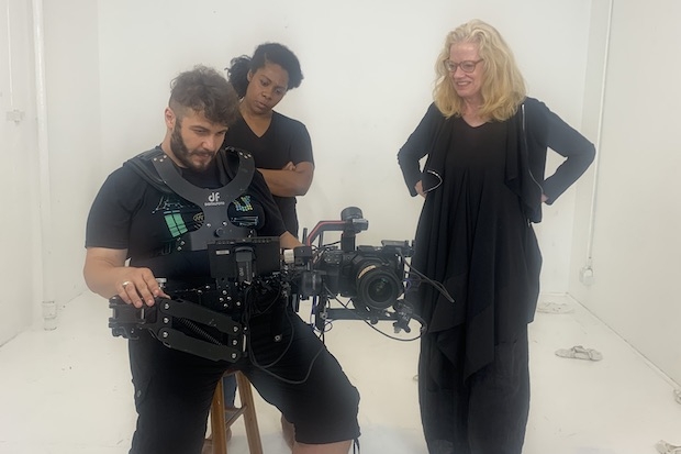 Spoiled co-directors Cherrye J. Davis and Elizabeth Hess peer through the lens with Director of Photography Catalin Stelian.