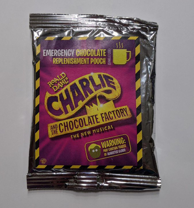 A Charlie and the Chocolate Factory hot chocolate packet