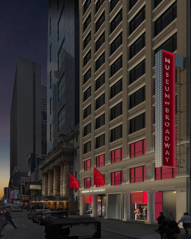This is an architectural rendering of the Museum of Broadway at its newly announced address, 145 W. 45th Street. 