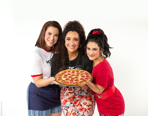Kyra Kennedy, Krystina Alabado, and Gianna Yanelli star in Mystic Pizza at Ogunquit Playhouse.