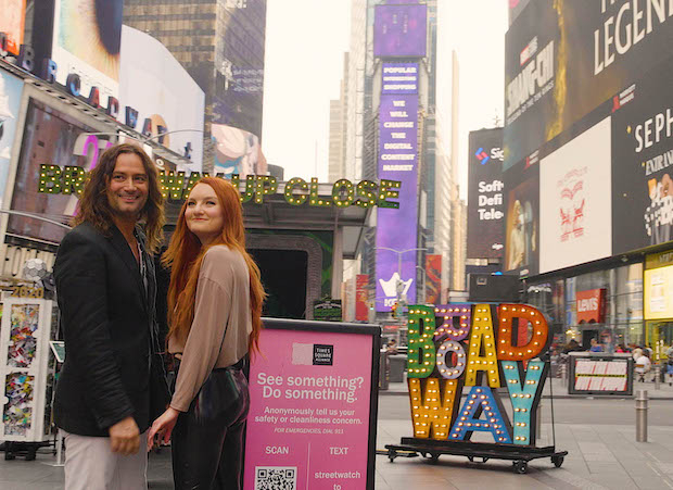 Constantine Maroulis and Kendra Erika celebrate the return of Broadway. 