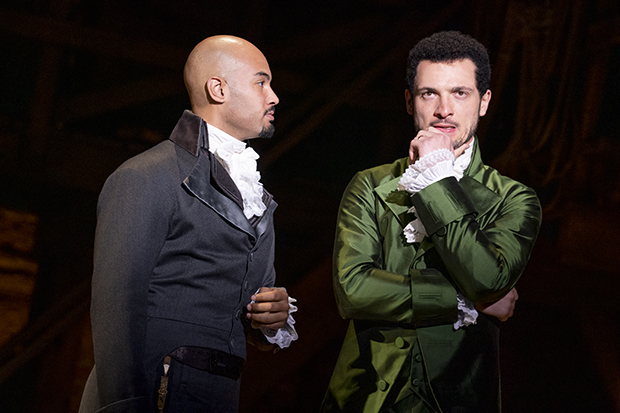 Nicholas Christopher as Aaron Burr and Jamael Westman as Alexander Hamilton