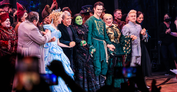 Stephen Schwartz with the cast of Wicked at curtain call