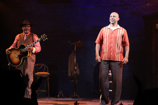 Junior Mack and Ruben Santiago-Hudson appear onstage for the first preview of Lackawanna Blues on Broadway. 