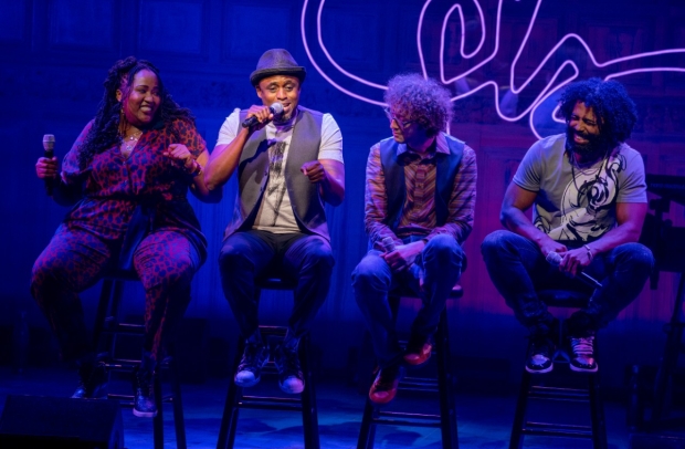 Brady performing with Aneesa Folds, Arthur Lewis, and Daveed Diggs in Freestyle Love Supreme.