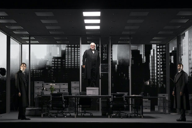 Adam Godley, Simon Russell Beale, and Adrian Lester star in Stefano Massini and Ben Power's The Lehman Trilogy, directed by Sam Mendes, at Broadway's Nederlander Theatre.