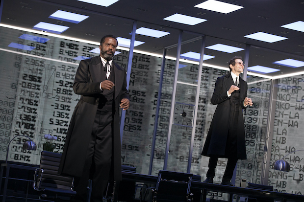 Adrian Lester and Adam Godley appear in The Lehman Trilogy on Broadway. 