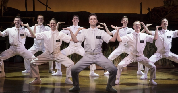 Stephen Ashfield and cast members of The Book of Mormon
