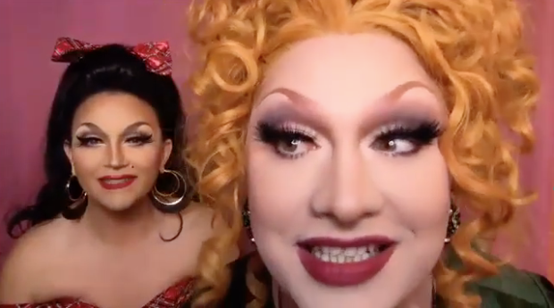 BenDeLaCreme and Jinkx Monsoon appear on a Zoom call with TheaterMania.