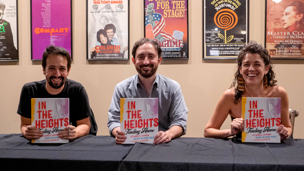 Jeremy McCarter (center) with Lin-Manuel Miranda and Quiara Alegría Hudes at the Drama Book Shop