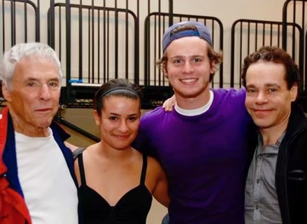 Lea Michele and Jonathan Groff with Burt Bacharach and Steven Sater during an early workshop of Some Lovers