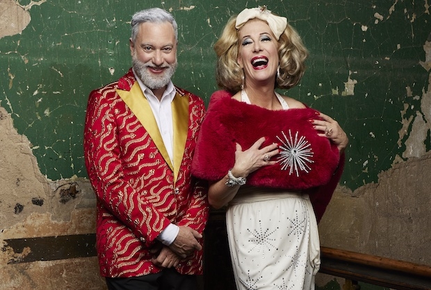 Herb and Kiki (Kenny Mellman and Justin Vivian Bond) pose in the dilapidated grandeur of BAM&#39;s Harvey Theater.