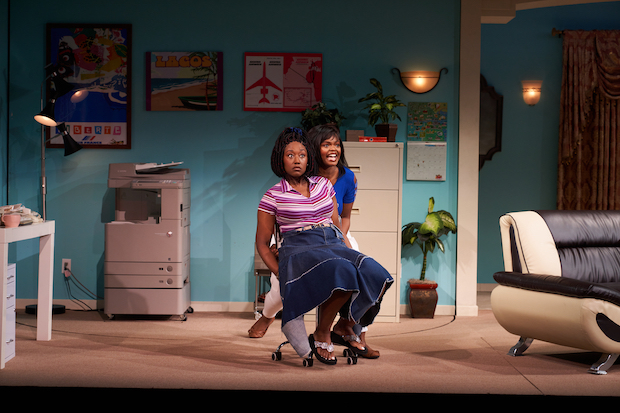 Nana Mensah and Sandra Okuboyejo star in Jocelyn Bioh&#39;s Nollywood Dreams, directed by Saheem Ali, at MCC Theater.