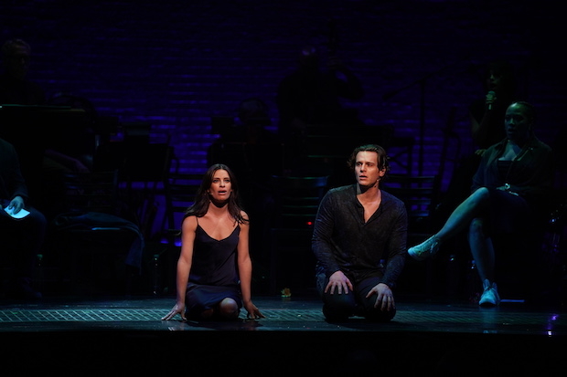 Lea Michele and Jonathan Groff perform at the Spring Awakening reunion concert. 