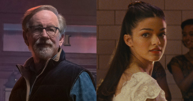 Steven Spielberg and Rachel Zegler on the West Side Story set