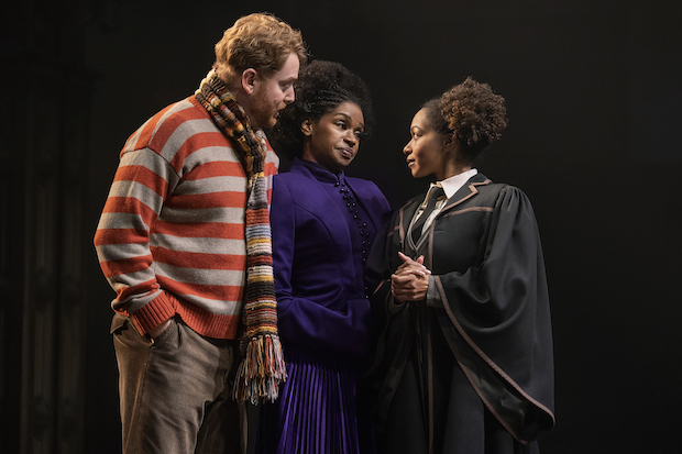 David Ables plays Ron Weasley, Jenny Jules plays Hermione Granger, and Nadia Brown plays Rose Weasley-Granger in Harry Potter and the Cursed Child.