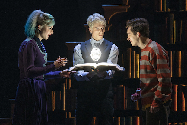 Lauren Nicole Cipoletti, Bradley Dalton Richards, and James Romney star in Harry Potter and the Cursed Child, directed by John Tiffany, at Broadway&#39;s Lyric Theatre.