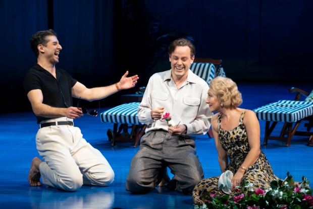 Tony Yazbeck, Harry Hadden-Paton, and Carmen Cusack star in Flying Over Sunset on Broadway. 