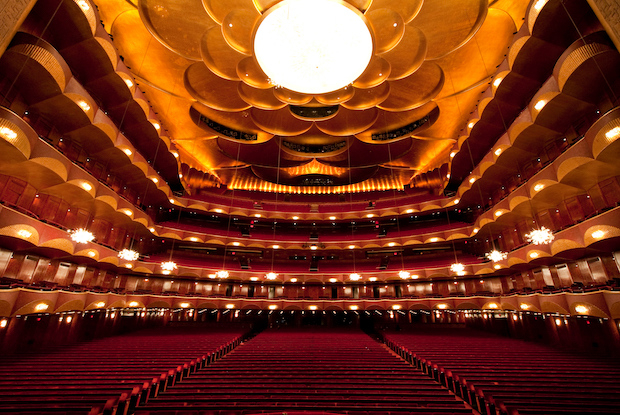 The auditorium of the Metropolitan Opera House in New York City, the largest opera house in the world. 