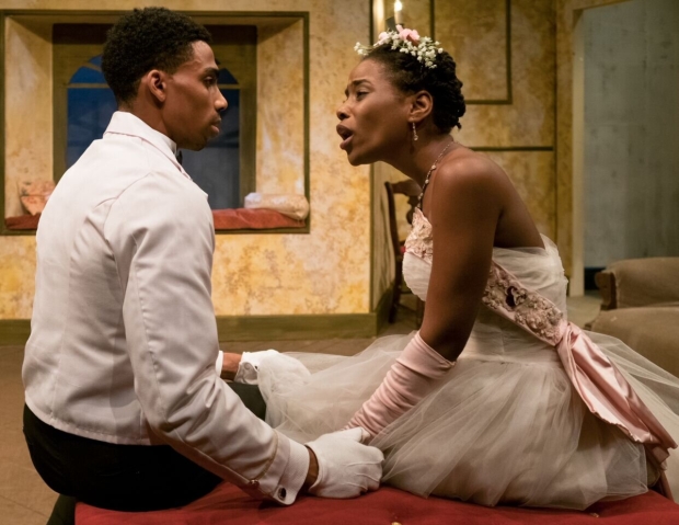 Anthony T. Goss and Al-nisa Petty in the 2017 production of Abram Hill's On Strivers Row, directed by Timothy Johnson, at Metropolitan Playhouse.  