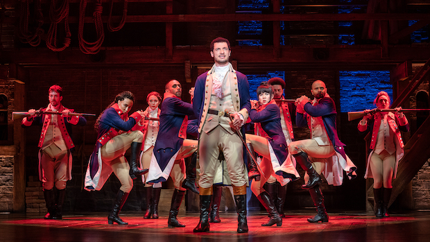 Jamael Westman leads the cast as Alexander Hamilton in Hamilton at the Hollywood Pantages Theatre