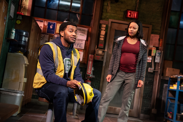 Joshua Boone and Chanté Adams star in Dominique Morisseau&#39;s Skeleton Crew, directed by Ruben Santiago-Hudson, for MTC at the Samuel J. Friedman Theatre. 