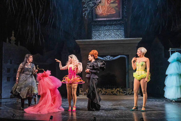 Carrie Hope Fletcher, Laura Baldwin, Victora Hamilton Barritt, and Georgina Castle appear in the West End production of Andrew Lloyd Webber&#39;s Cinderella at the Gillian Lynne Theatre.