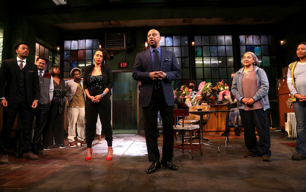 Playwright Dominique Morisseau and director Ruben Santiago-Hudson appeared onstage during the curtain call for Skeleton Crew. 