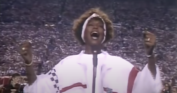 Whitney Houston sings &quot;The Star-Spangled Banner&quot; at Super Bowl XXV.