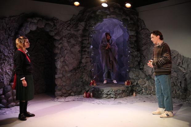 McKenna Quigley Harrington, Briana Gibson Reeves, and Daniel Marconi appear in Ciara Ní Chuirc&#39;s Made by God, directed by Olivia Songer, at Irish Repertory Theatre.