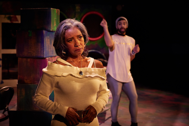 Zuleyma Guevara plays Mrs. Gallo, and Fernando Contreras plays Bruise in C. Julian Jiménez&#39;s Bruise &amp; Thorn, directed by Jesse Jou, for Pipeline Theatre Company at A.R.T./New York Theatres.
