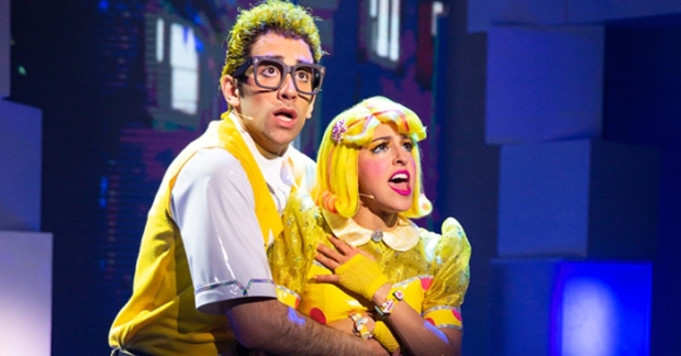 George Abud (Nerd Face) and Laura Schein (Smize) in Emojiland at the Duke on 42nd Street.